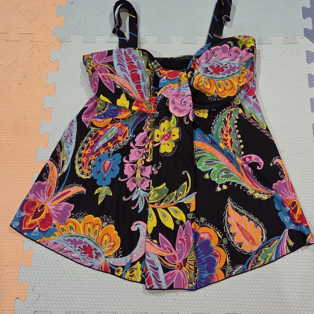 Mazu Swim Womens Floral Plus Size Flared Tankini Swim Top Size 16 - Picture 3 of 9